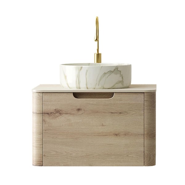 24 in. Wall-Mounted White Oak Bath Vanity with White Oak Sintered Stone Top Assembled