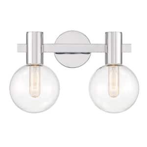 Wright 15.50 in. 2-Light Chrome Vanity Light with Clear Glass Shades