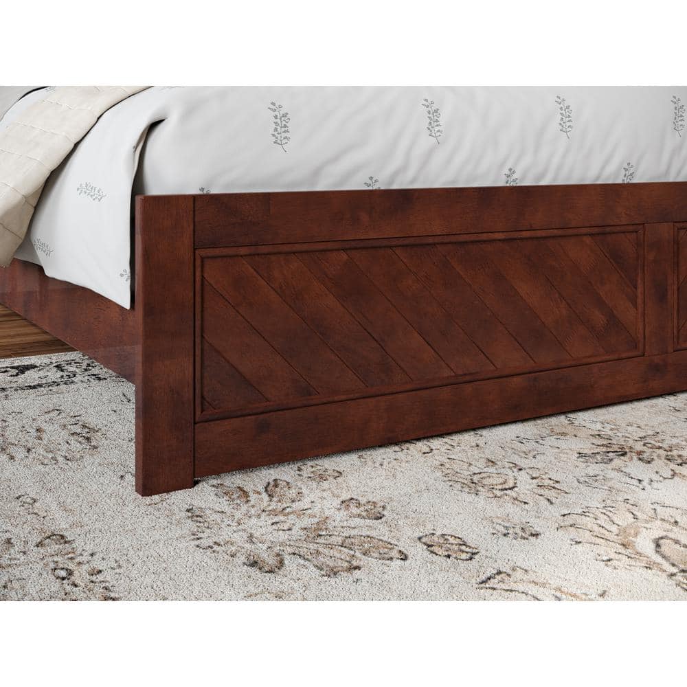 Canyon Walnut King Wood Frame Bed with Chevron Headboard