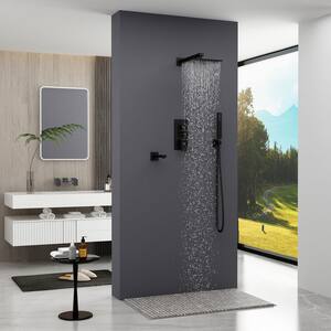 3-Spray Wall Bar Shower Kit With Hand Shower and 10 in. Square Rain Shower Head With Valve, Display Screen in Black
