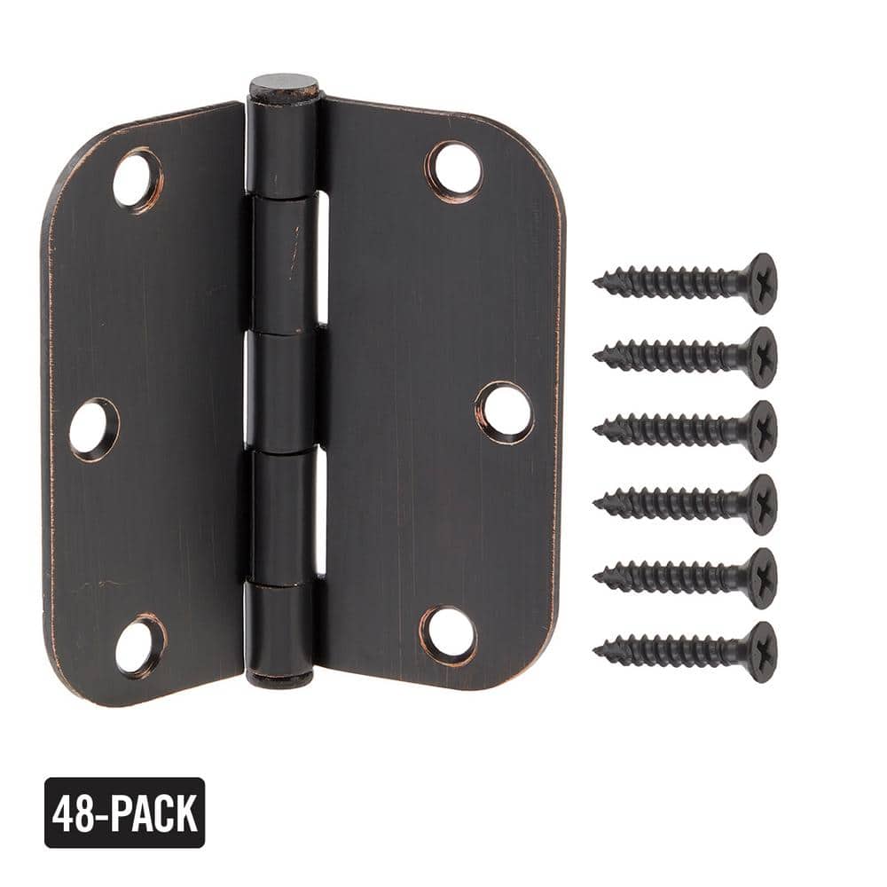 3-1/2 in. x 5/8 in. Radius Oil-Rubbed Bronze Door Hinge Value Pack (48-Pack