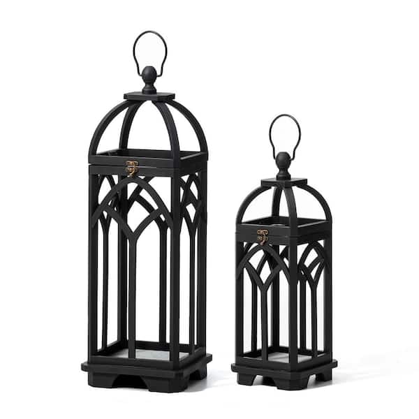 Glitzhome Black Farmhouse Church Window Wood/Metal Lanterns