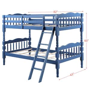 Dark Blue Twin over Twin Size Wood Bunk Bed with Headboard and Footboard, Convertible into 2 Platform Beds for Kids