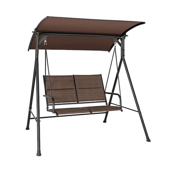 WELLFOR 2-Person Metal Patio Swing with Adjustable Canopy