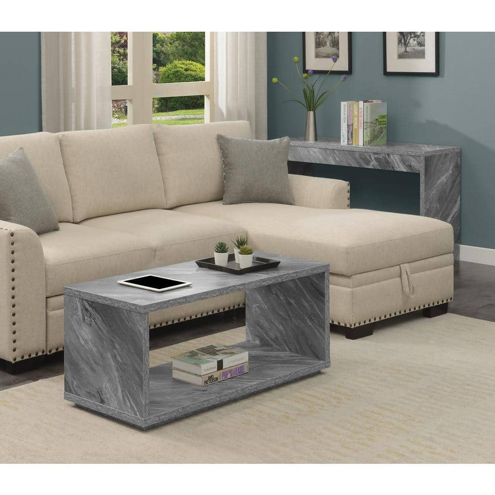 Gray Faux Marble Rectangular Coffee Table with Shelf