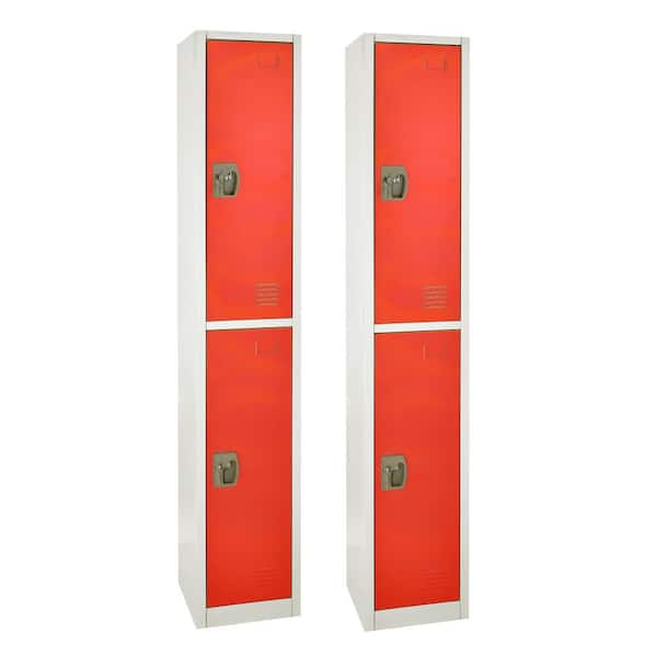 AdirOffice 629-Series 72 in. H 2-Tier Steel Key Lock Storage Locker Free Standing Cabinets for Home, School, Gym in Red (2-Pack)
