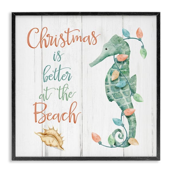 Stupell Industries Christmas Better At Beach by Deane Beesley 1 Piece Framed Graphic Print Animal Poster Art Print 24 in. x 24 in.