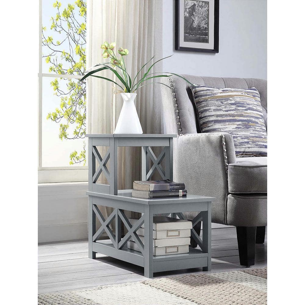 Oxford Gray L-Shaped Chairside End Table with X Frames