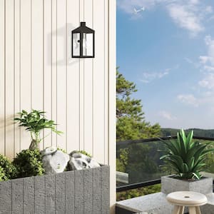 Creekview 10.5 in. 1-Light Black Outdoor Hardwired Wall Lantern Sconce with No Bulbs Included