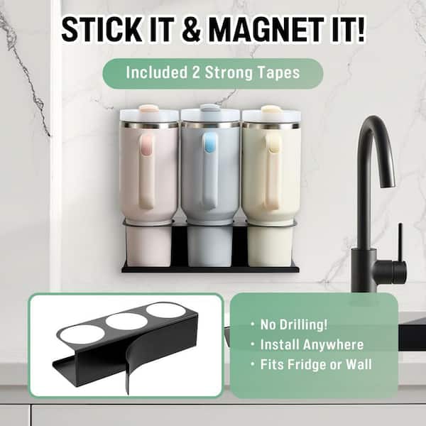 2-Pack Black Magnetic Stanley Mug Holder Water Bottle Organizer for Stanley 40 oz. Tumbler with Double Sided Tape Hold