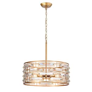 Yolanda 6-Light Glossy Brass Clear Glass Prism Drum Shape Chandelier -20 in. in Dia x 18 in. H