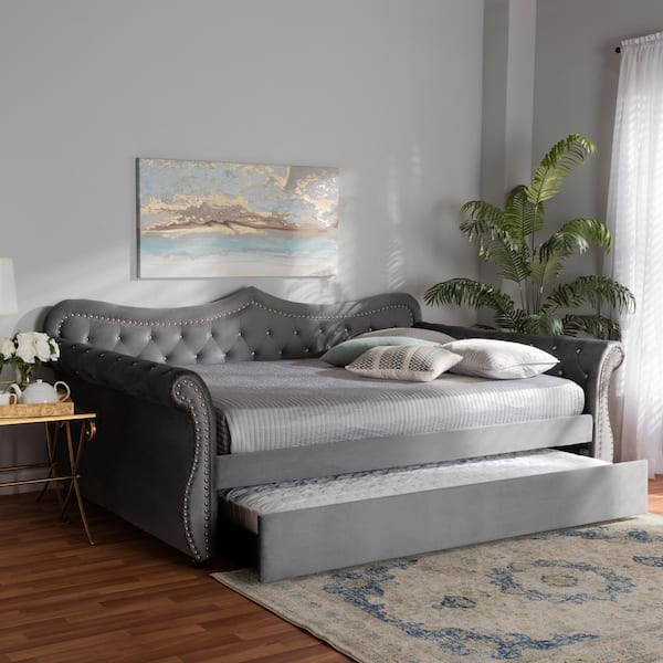 Baxton Studio Abbie Grey Queen Daybed, Queen Bed With Trundle