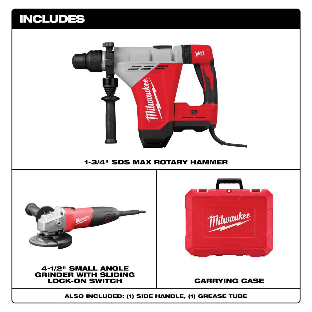 1-3/4 in. SDS-MAX Rotary Hammer 7 Amp Corded and 4-1/2 in. Small Angle Grinder with Sliding Lock-On Switch