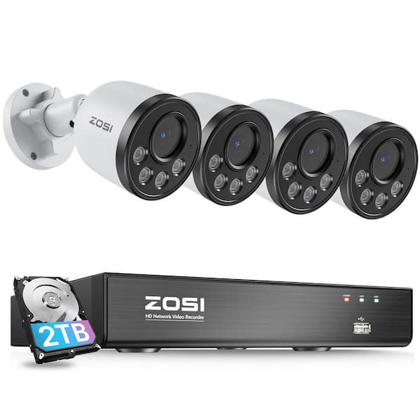 ZOSI 8-Channel 5MP POE 2TB NVR Surveillance System with 4-Wired 4MP 25 FPS Outdoor Bullet Cameras