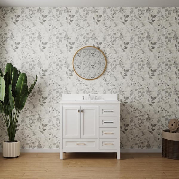 Unbranded White 36 in. Fully Assembled Bathroom Vanity Combo, Vanity Cabinet Marble Countertop and 5-Drawers, Soft Closing Doors