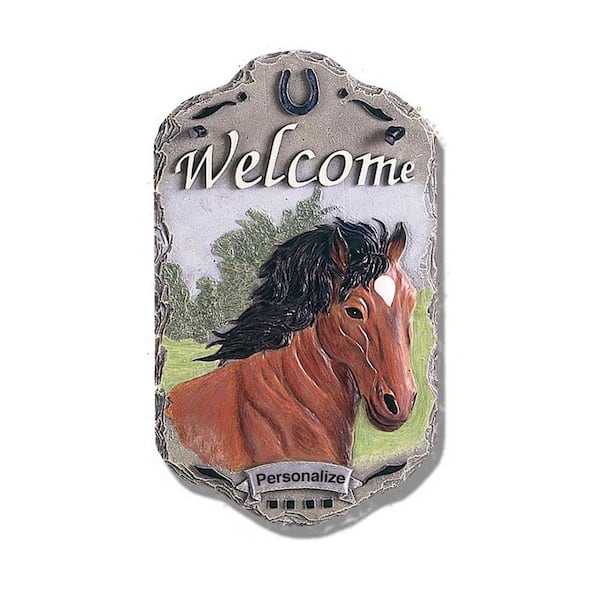 Jeedeson Welcome Sign, Horse Porch Decor, Resin Slate Plaque, Wall Mural, Hanging Decorative Sign 13 in. W x 7.75 in. H