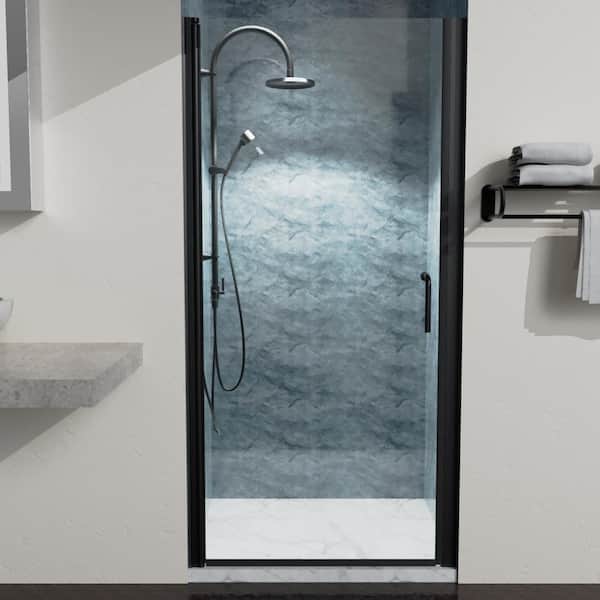 36 In. W x 72 In. H Pivot Semi-Frameless Shower Door in Matte Black with Clear Glass