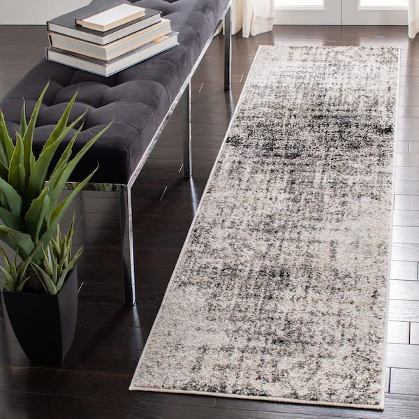 Adirondack Silver/Black 3 ft. x 14 ft. Distressed Runner Rug