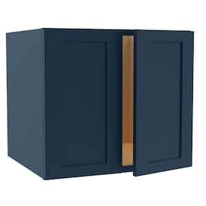 Newport Blue Painted Plywood Shaker Assembled Wall Kitchen Cabinet Soft Close 27 in. W 24 in. D 24 in. H