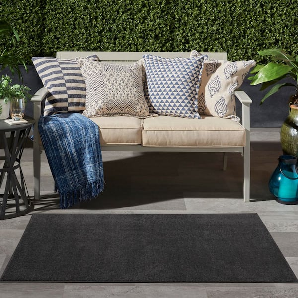 Essentials 3 ft. x 5 ft. Black Solid Contemporary Indoor/Outdoor Patio Kitchen Area Rug