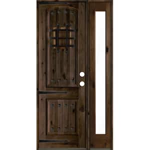 44 in. x 96 in. Mediterranean Knotty Alder Left-Hand/Inswing Clear Glass Black Stain Wood Prehung Front Door w/RFSL