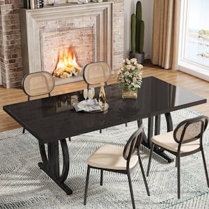 Halseey Black Wood 63 in. Trestle Dining Table Seats 4