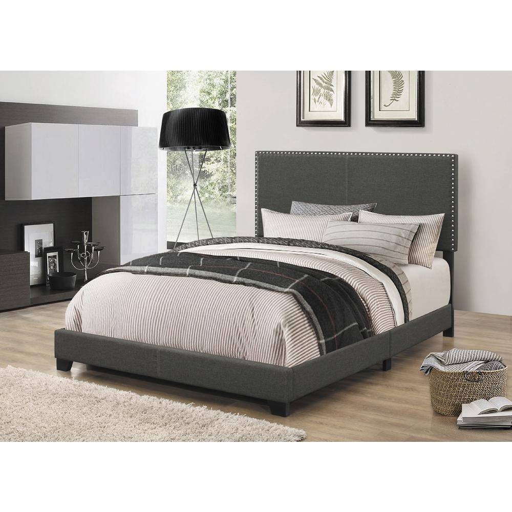 Contemporary Gray King Upholstered Bed with Nailhead Detail