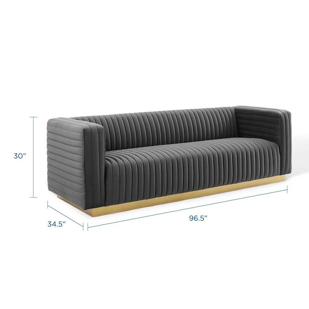 Charcoal Velvet Tufted Sofa with Gold Base