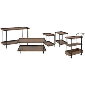 Stockbridge 4-Piece 42 in. Rustic Brown Large Rectangle Wood Coffee Table Set with Shelf