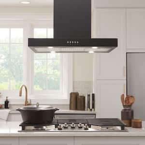 Lora 30 in. 350CFM Convertible Kitchen Island T-Shape Range Hood in Black with Charcoal filters and LED Lighting