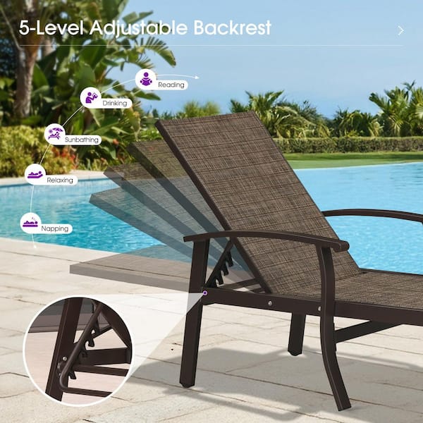 3-Pieces Metal Aluminum Outdoor Chaise Lounge Patio Lounge Chair with Side Table