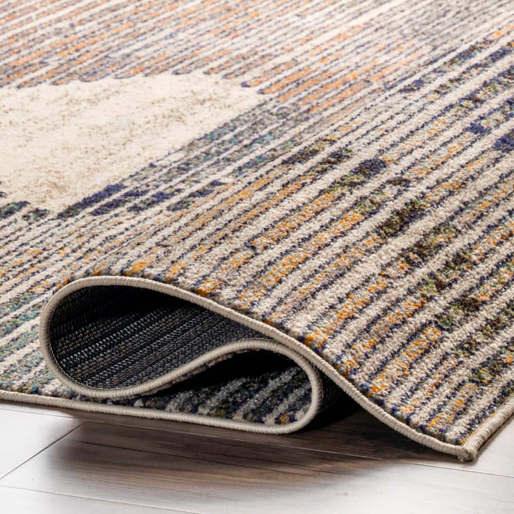 Adrienne Gray and Ivory Abstract Synthetic Runner Rug, 2' 6" x 8'