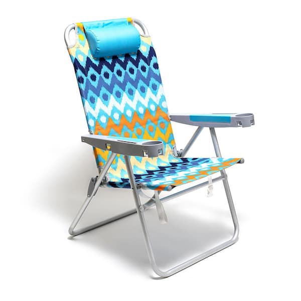 Clihome Outdoor Metal Frame Blue Wave Pattern Folding Adjustable Beach ...