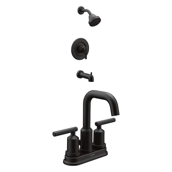 Gibson Matte Black Bathroom Faucet with Pop-Up and 1-Handle Tub/Shower Faucet Trim Kit Combo