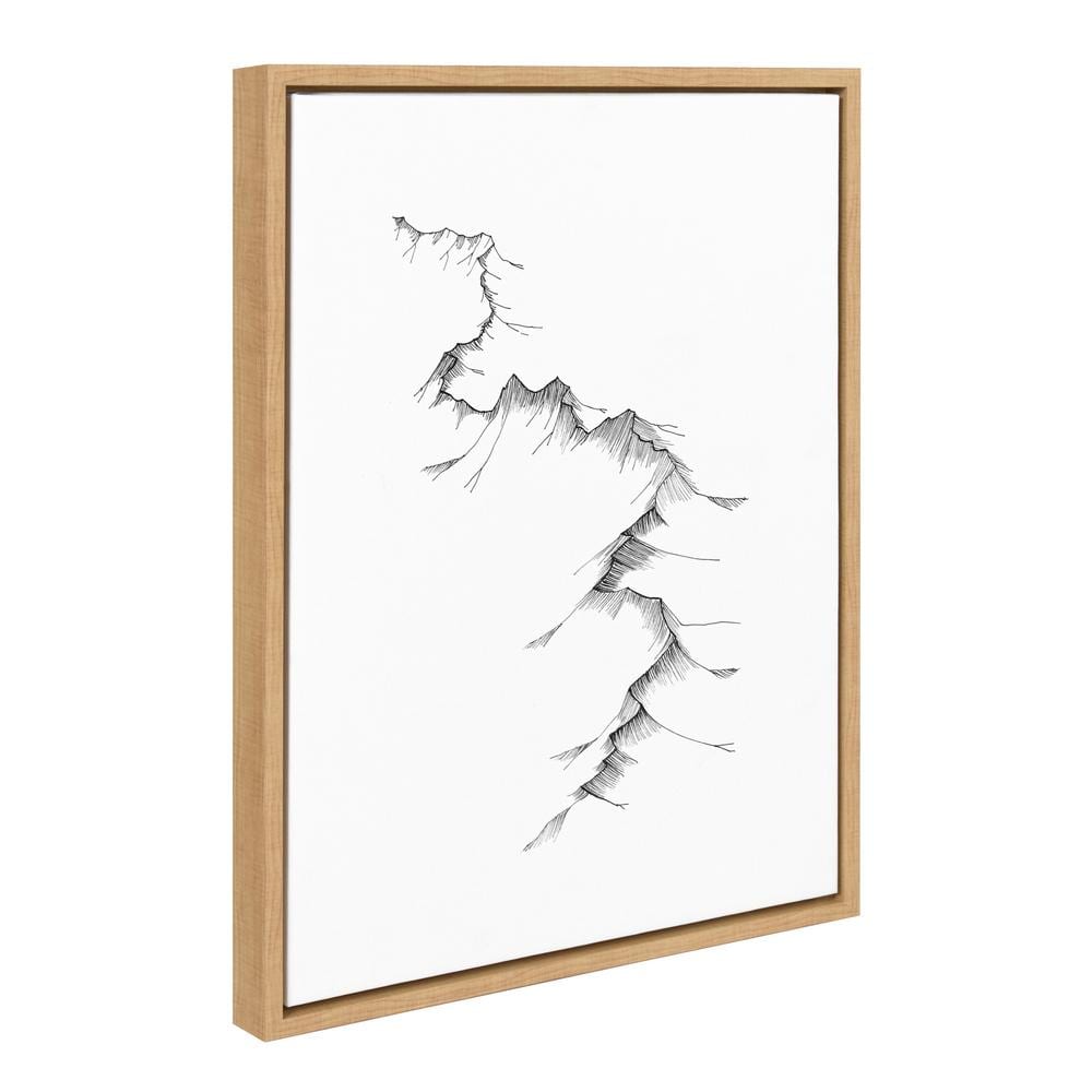 Natural Wood Framed Black and White Mountain Canvas Art