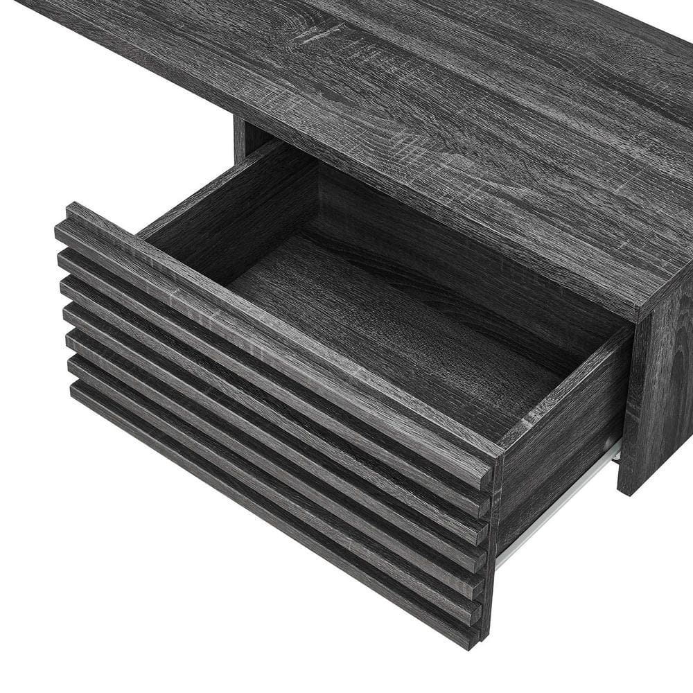 Charcoal Wood Wall-Mounted Corner Desk with Drawers
