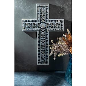 Jodhpur Mother of Pearl Wall Cross Black Decorative Sign