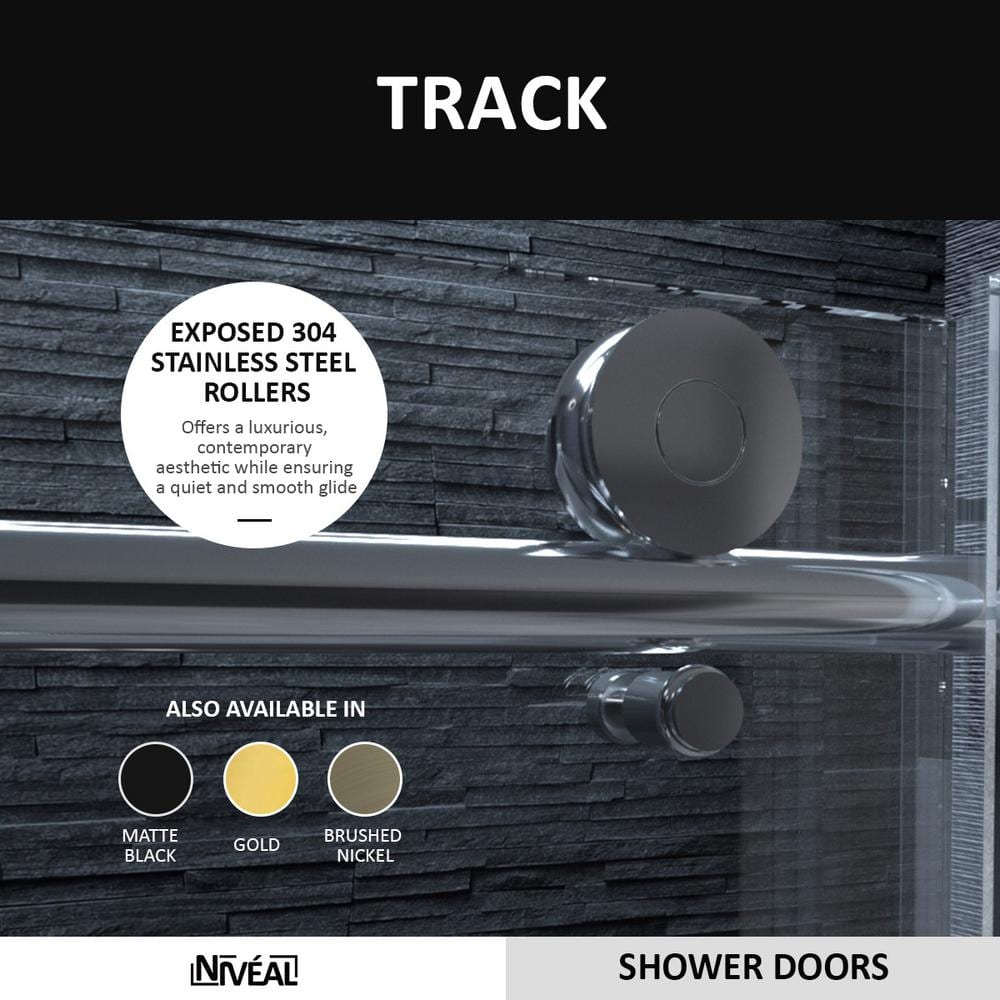 60'' Silver Semi-Frameless Sliding Shower Door with Clear Tempered Glass