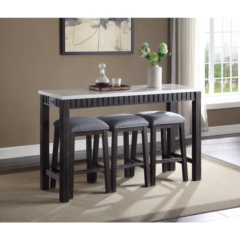 60" Weathered Espresso Marble Top Counter Height Dining Set