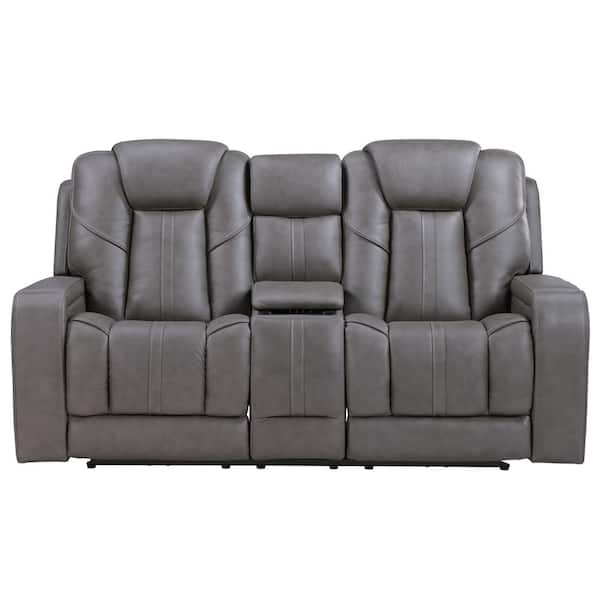 Daniel 76 in. Leather Seat 2 Reclining Theater Loveseat in Gray