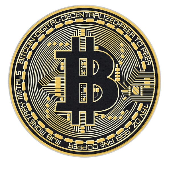 Well Woven Black Gold 3 ft. 3 in. Round Money Bitcoin Novelty Printed Area Rug