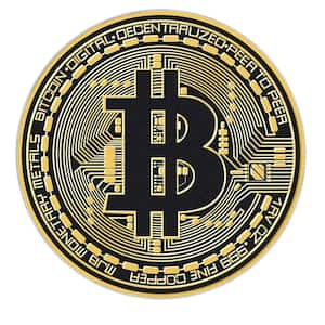 Money Bitcoin Novelty Printed Black Gold 6 ft. 7 in. Round Area Rug