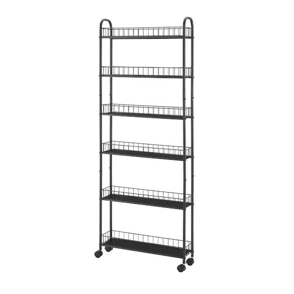 Unbranded Brown 6-Shelf Metal Pantry Organizer with Wheels, Metal Wire Storage Shelving Rack and Baskets