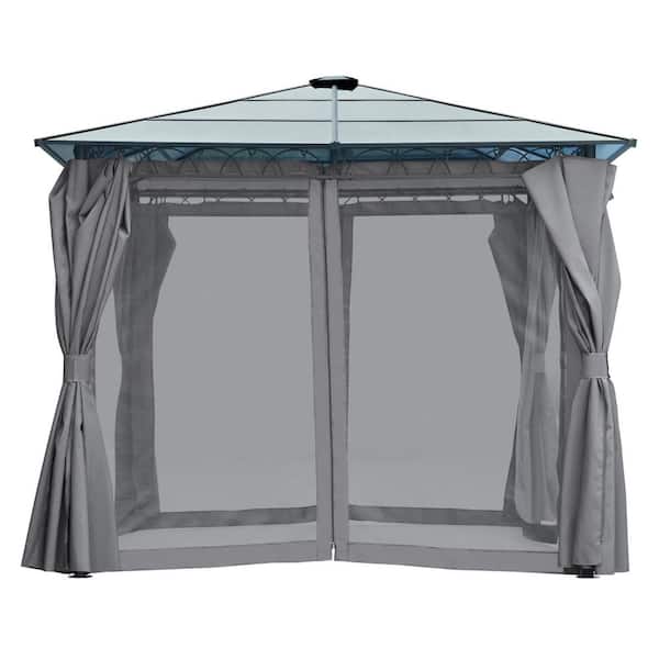 10 ft. x 10 ft. Patio Grey Outdoor Gazebo with Mosquito Netting and Privacy Screens for Shade and Rain