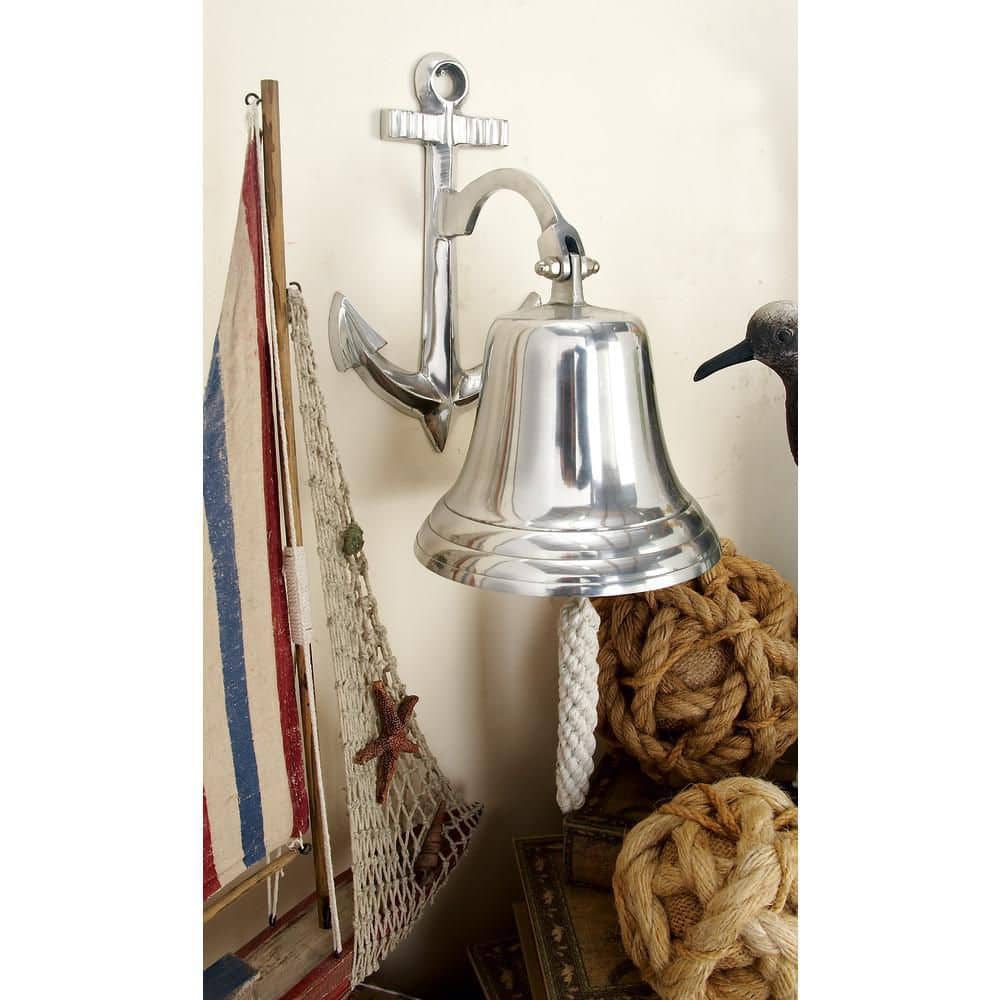 Silver Aluminum Nautical Bell Wall Sculpture with Anchor Backing