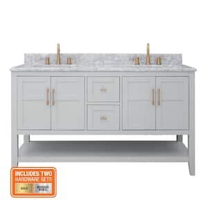 Sturgess 61 in. W x 22 in. D x 35 in. H Double Sink Freestanding Bath Vanity in Gray with Carrara Marble Top