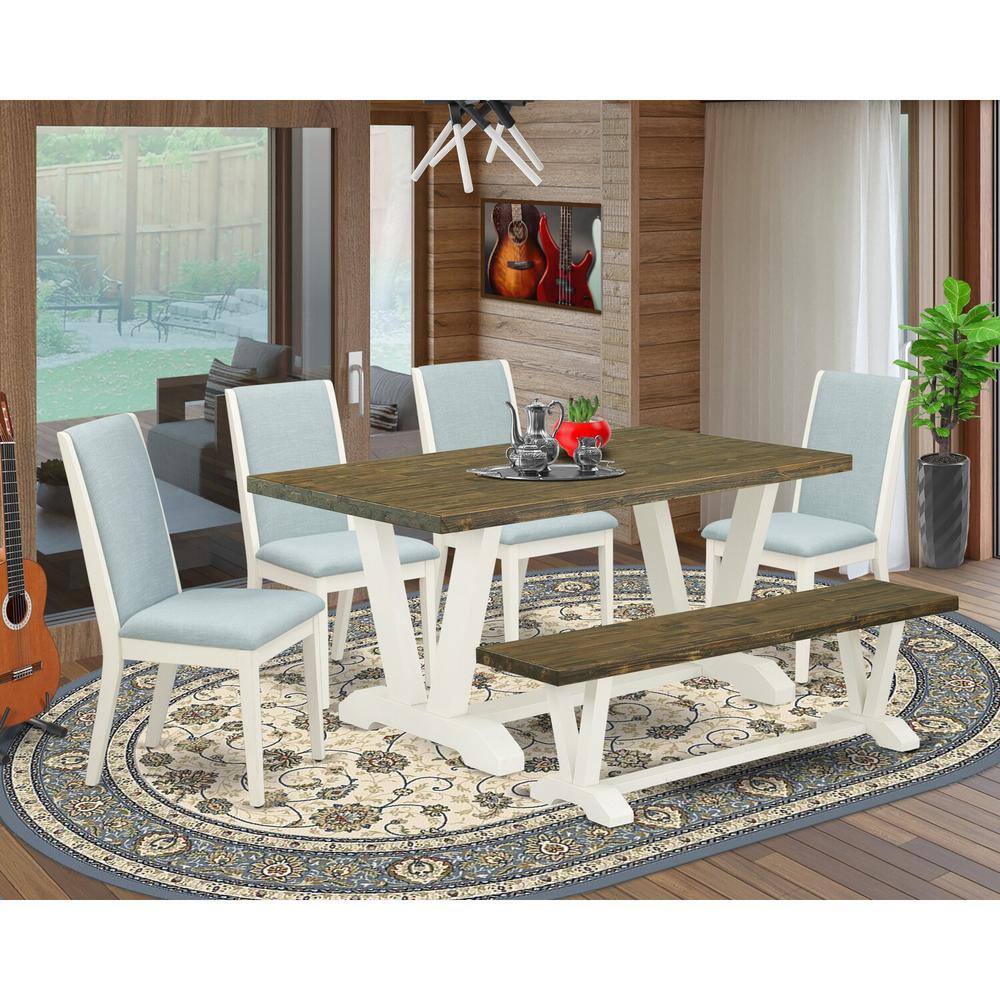 East West Furniture 6-Piece Distressed Jacobean Finish Solid East West Furniture 6-Piece Distressed Jacobean Finish Solid