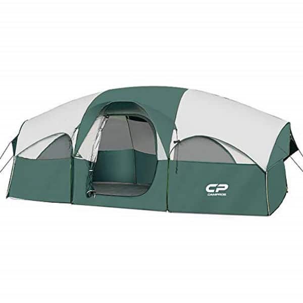 Sudzendf Green 8-Person Double Layer Weather Resistant Family Camping Tent with 5 Large Mesh Windows, Divided Curtain, Carry Bag