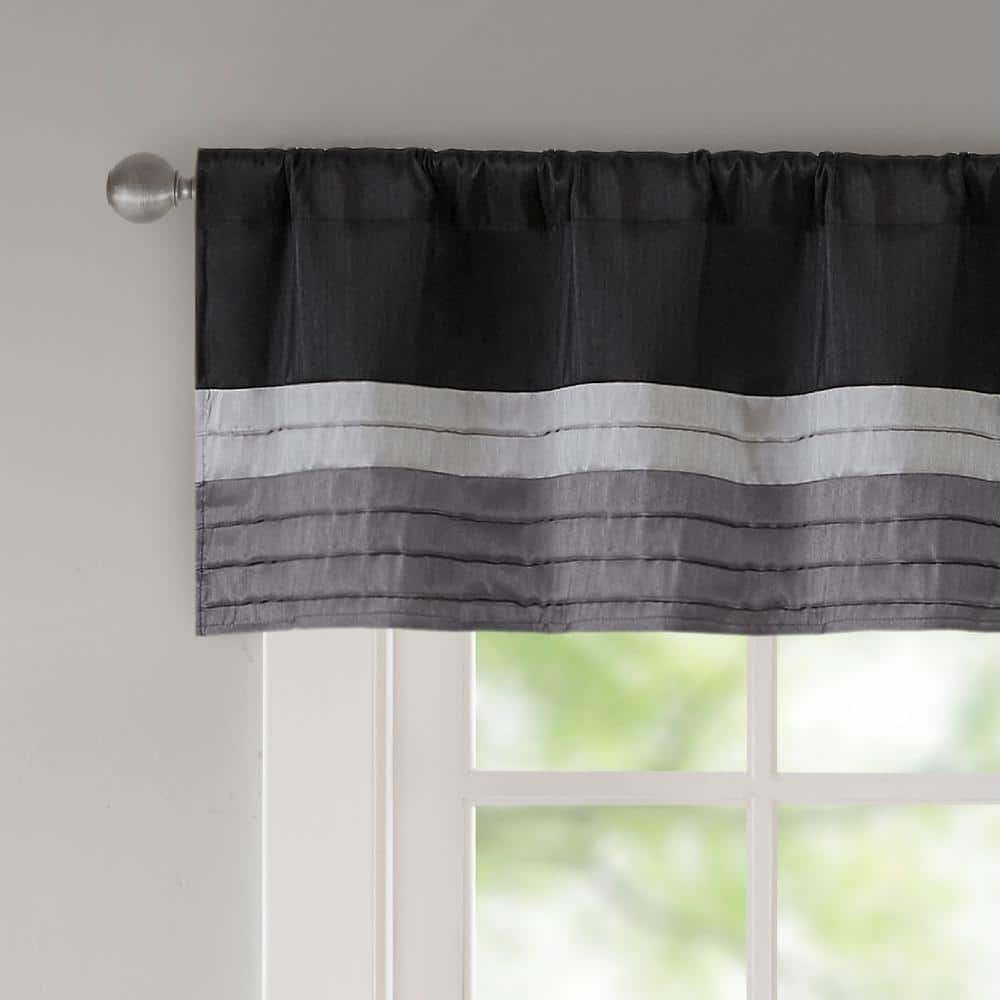 Black and Gray Pintuck Rod Pocket Window Valance