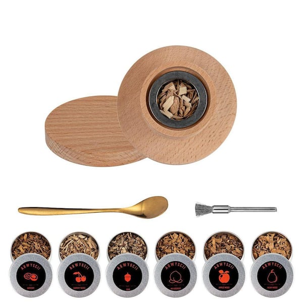 Cocktail Smoker Kit Natural Beech Wood 6-Flavors Wood Chips Whiskey Bourbon Old Fashioned Drink Accessory